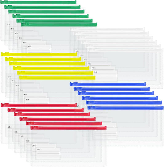 Small Zipper Plastic Envelopes, BOPART 30Pcs Plastic Pouch with Label Pocket, 9x4.7 Inches Clear Pencil Pouch Reusable Money Envelopes, Poly Zip Envelopes for Organizing & Storage