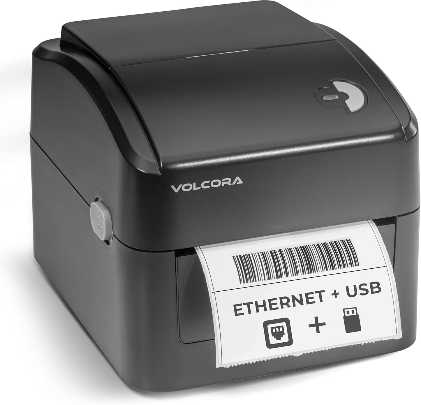 Volcora Thermal Label Printer with Ethernet/USB - Desktop 4x6 Shipping Label Printer, Compatible with Windows, Linux, Mac - Ideal for Small Business, Inkless Printer for Shipping Packages (Black)