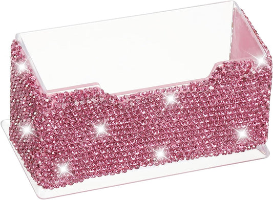 PATIKIL Rhinestone Business Card Holder, Crystal Business Card Holders Bling Business Card Organizer Display Stand for Desktop Desk Office Exhibition, Pink