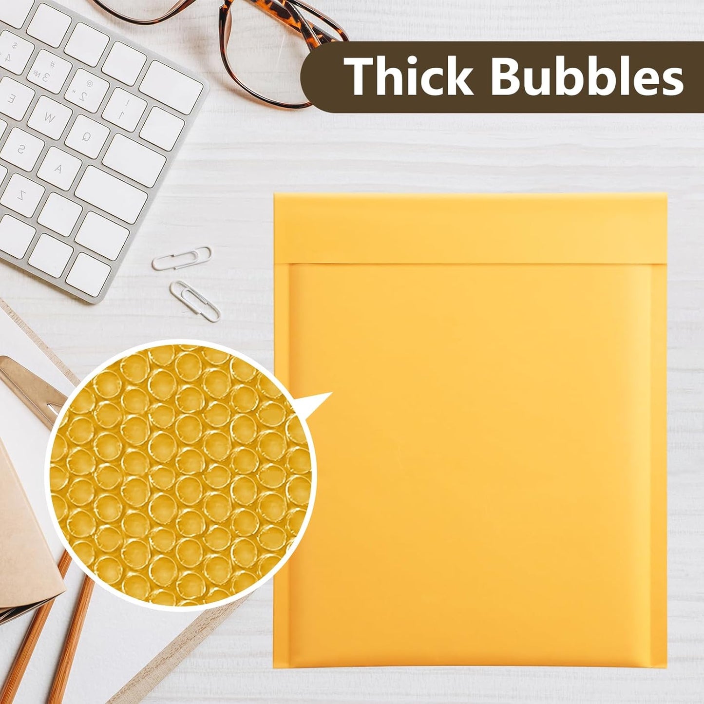 UCGOU Kraft Bubble Mailers 8.5x12 Inch 25 Pack Usable Size 8.5x11 Inch Yellow Padded Envelopes #2 Medium Mailing Packages Self Sealing Tear Resistant Boutique Bulk Shipping Bags for Makeup Supplies