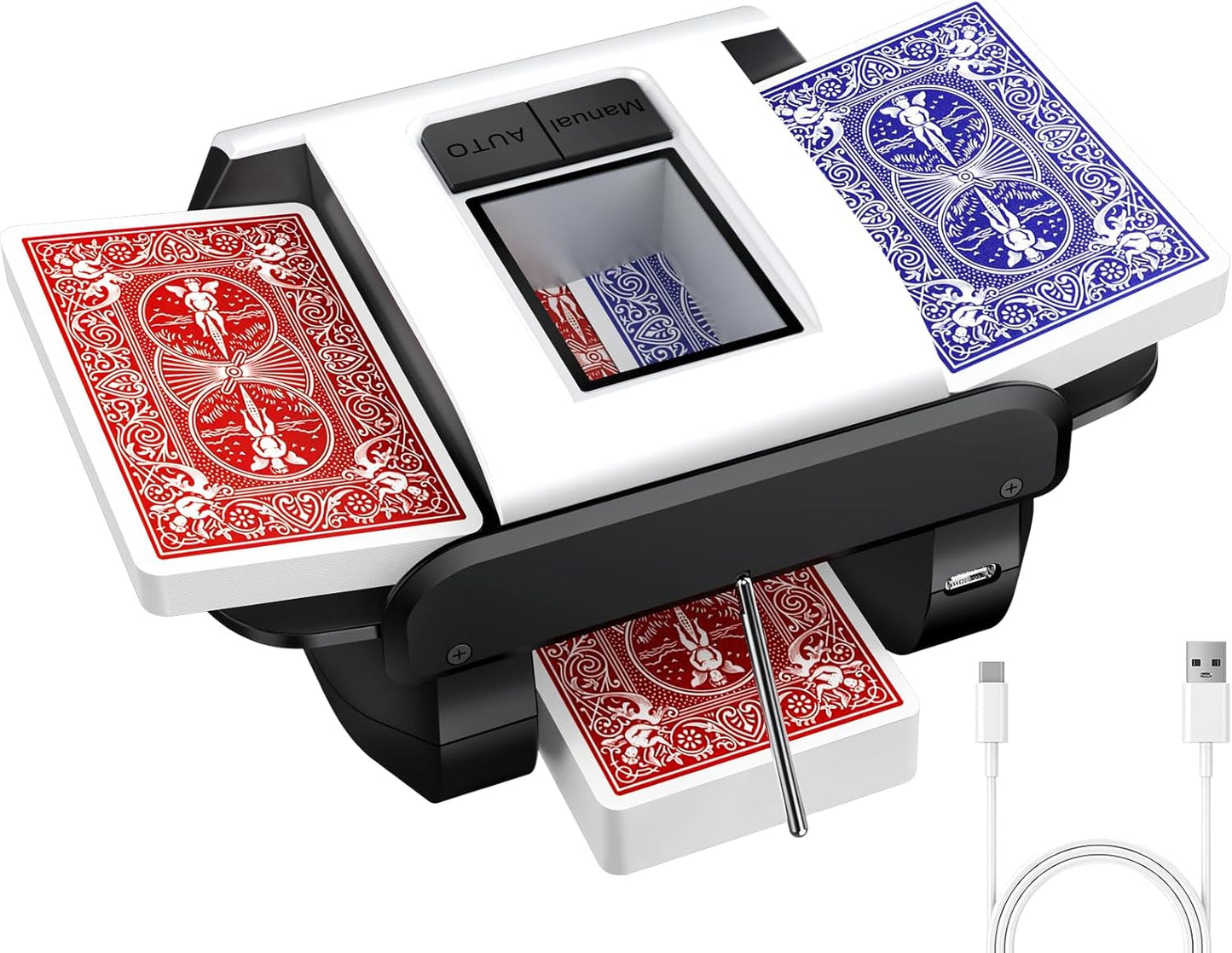 Automatic Card Shuffler with Dual Modes, Rechargeable Card Shuffler 2 Deck 2000 mAh, Low Noise Card Shuffler Machine Suitable for Shuffling Any Card Game