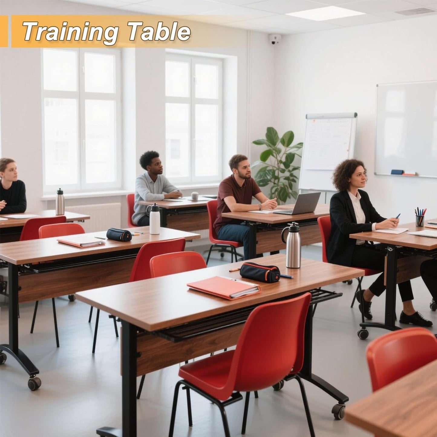 Conference Room Table with Silent Wheels, Mobile Folding Conference Table for 16 Person,Flip Top Office Training Tables with Walnuts Wood Tabletop, for School,Business Meeting Rooms (8Pack 55in)