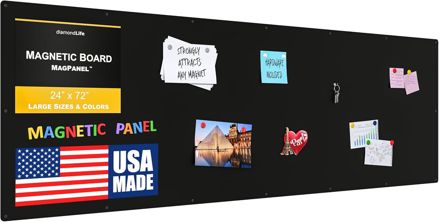 Diamond Life Magnetic Board - Memo & Vision Board for Home, Office, and Classroom - Magnet Board for Kids - Pre-drilled Mounting Screws Included (Black 24"x72")