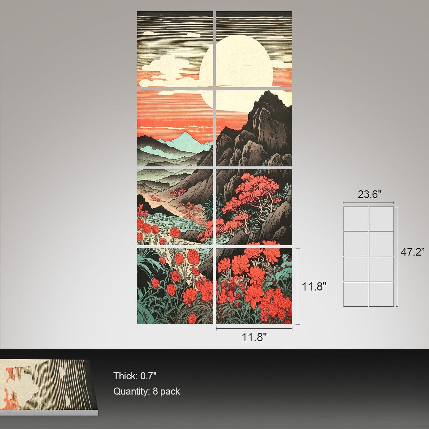 UMIACOUSTICS 8 Pcs 0.7Inch Thick Art Acoustic Panels, Total 47.2” x23.6” Decorative Sound Absorbing Wall Panels for Home, Office, Hotel, Arashi's-Old-chapter