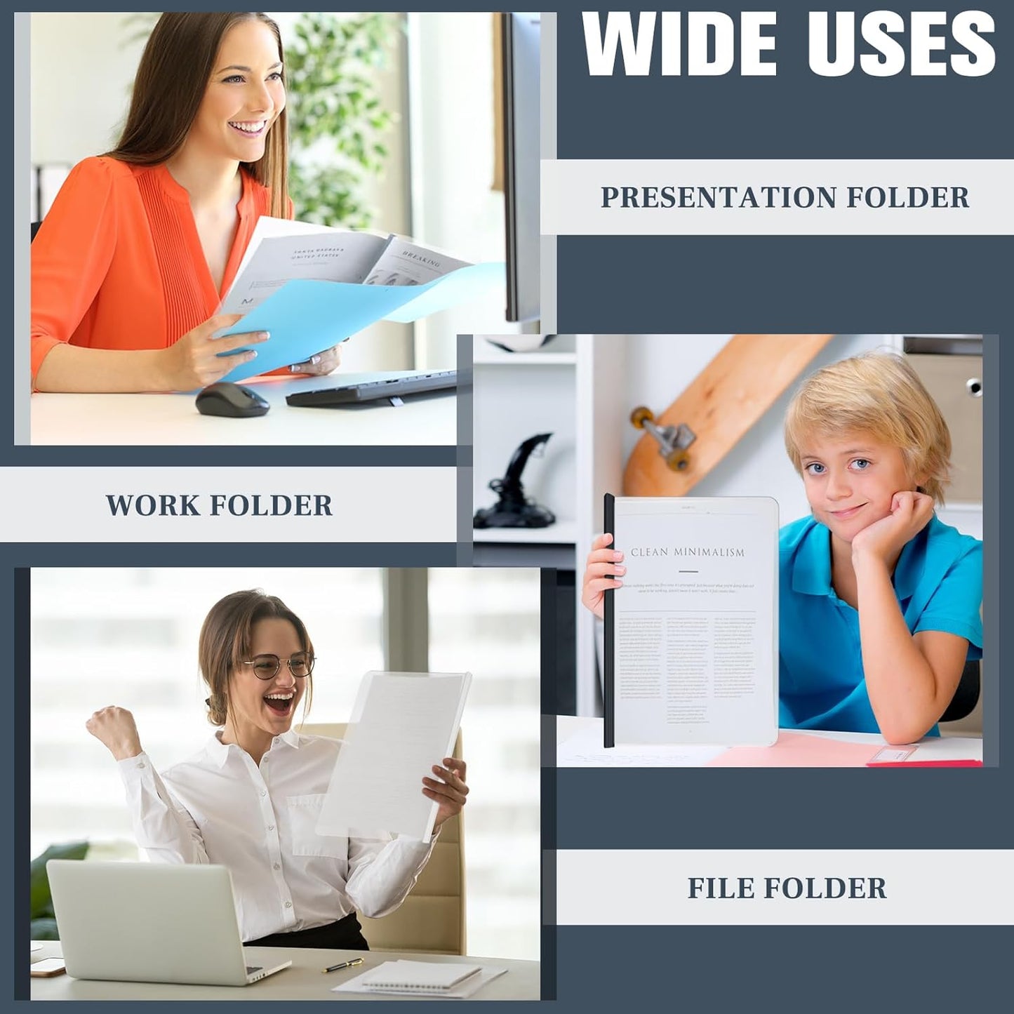 BBTO 100 Pcs Clear Report Covers with Sliding Bar for A4 Paper Resume Covers Presentation Folders File Document Binder for School Business, Letter Size 12 x 8.7 Inches(Black, White)