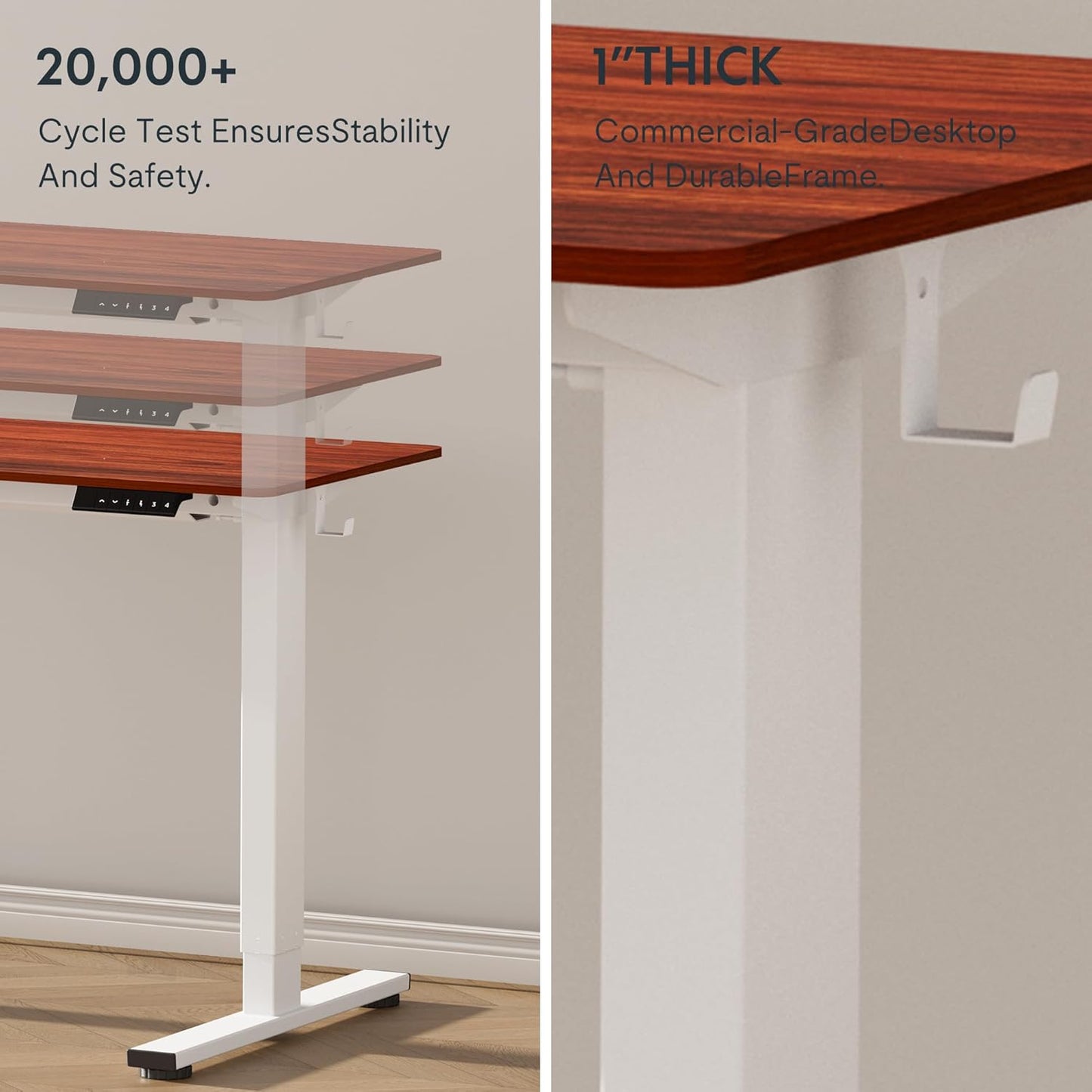 FLEXISPOT EN1 One Piece Standing Desk 48 x 24 Inch Electric Adjustable Height Desk for Home Office and Computer Workstation (White Frame + 48" Mahogany Top, 2 Packages)