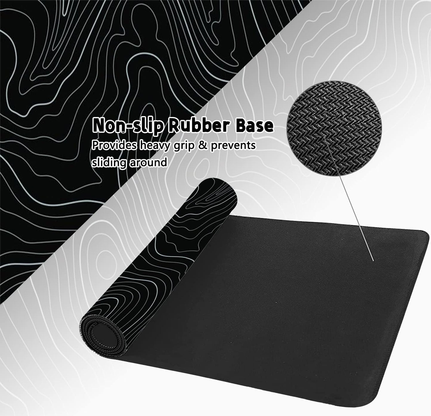 Desk Mat, Topographic Map Lines Pattern Large Desk Pad Extended Gaming Mouse Pad, 35.4 x 15.7inch Mouse Pad with Non-Slip Rubber Base Stitched Edges, Home Office Decor for Women Girls Men Boys