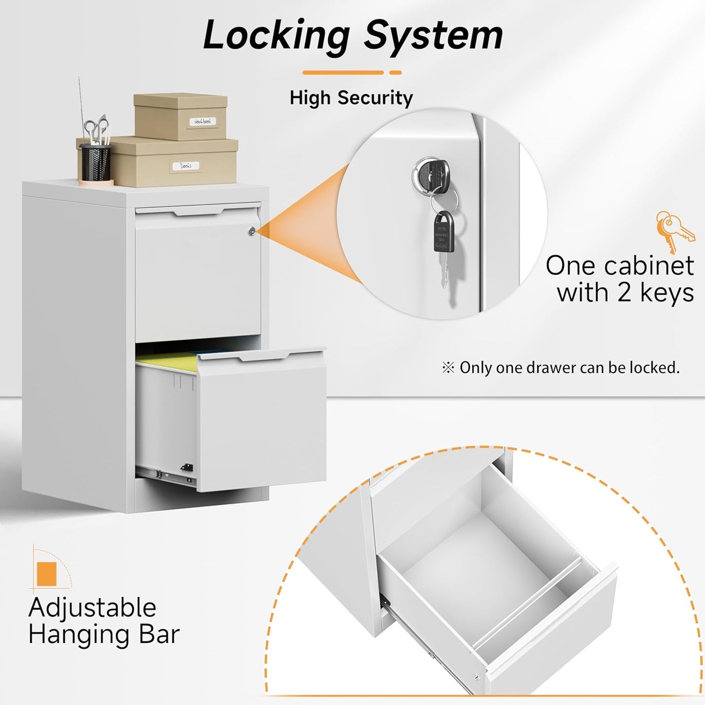 Bestoo 2 Drawer File Cabinet, 17.8" Deep Filing Cabinet for Home Office, Metal Vertical File Cabinet with Lock for Letter/Legal/A4/F4 Size, Easy Assemble (White)