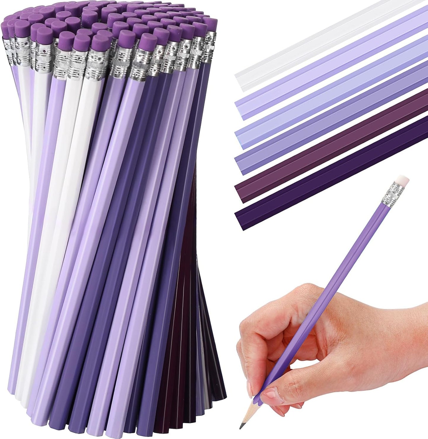 TecUnite 60 Pcs HB Pencils #2 Unsharpened Wood Cased Pencils with Eraser Hexagonal Pencil Cute Graphite No 2 Pen for Adults Gifts Exam School Office Sketching Learning(Purple Series, White)