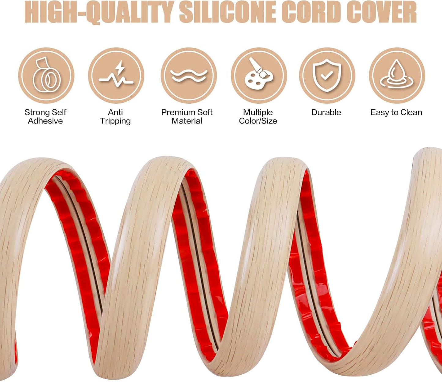 Floor Cord Cover Self Adhesive Cord Hider,20FT Cable Management, Extension Strip Protector for Wires, Prevent Cable Trips for Offices, Gyms, Exhibitions Cavity:0.39"(W) x 0.27"(H) Yellow Wood