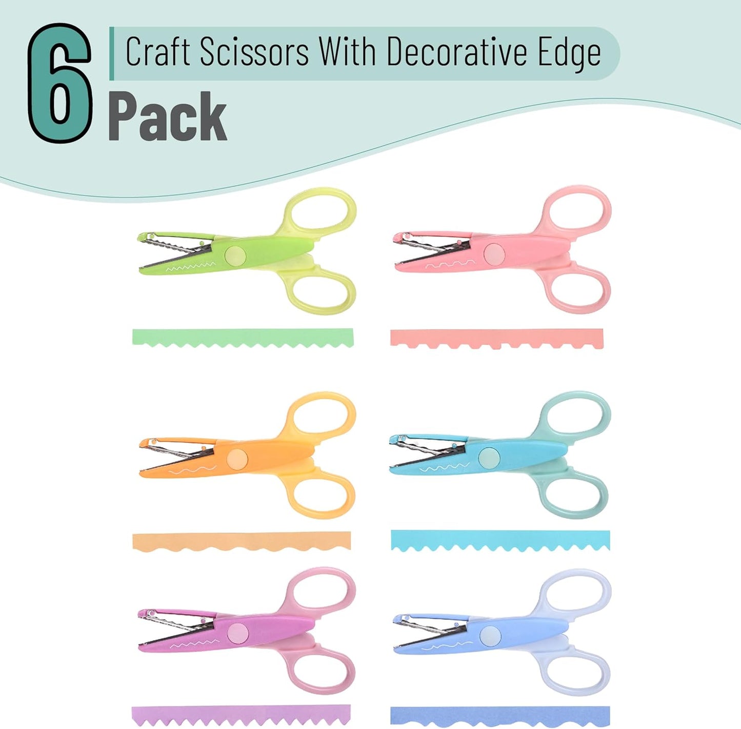 Mr. Pen Craft Scissors - Decorative Edge, 6 Pack, Rainbow Color, Zig Zag Pattern, Scrapbooking & Fancy Scissors for Crafting