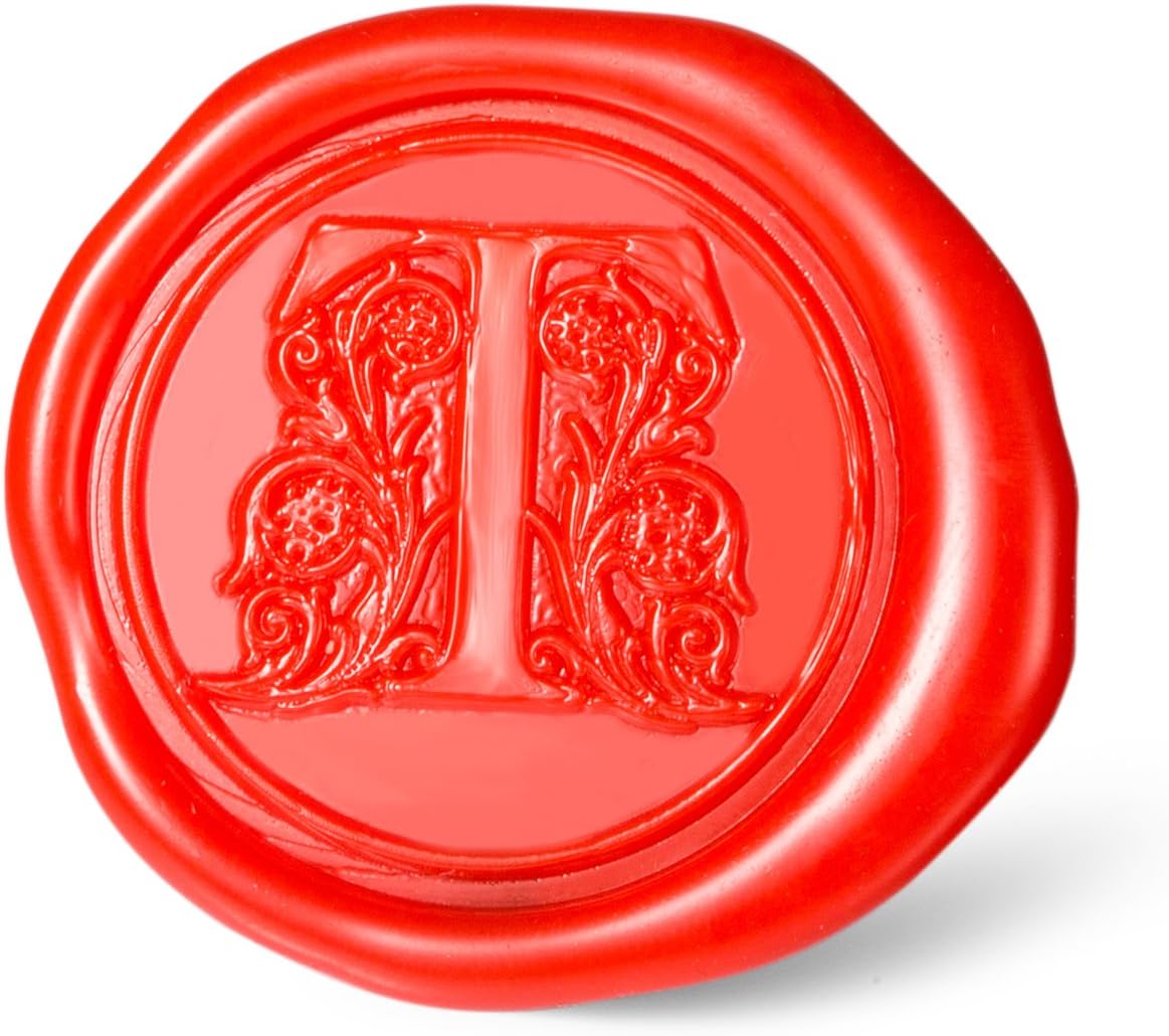 Mceal Wax Seal Stamp, Large Seal 1 1/5"(30mm) Dia, Silver Brass Head with Wooden Handle, Regal Letter A to Z Series (Letter T)