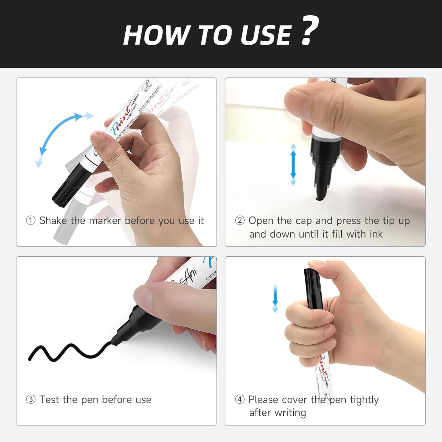 2 Pack Black Paint Markers, Oil Based Quick Drying and Waterproof Paint Markers for Wood, Rock Painting,Metal,Canvas,DIY Crafts,Art Supplier,Medium Point Tip (Black)