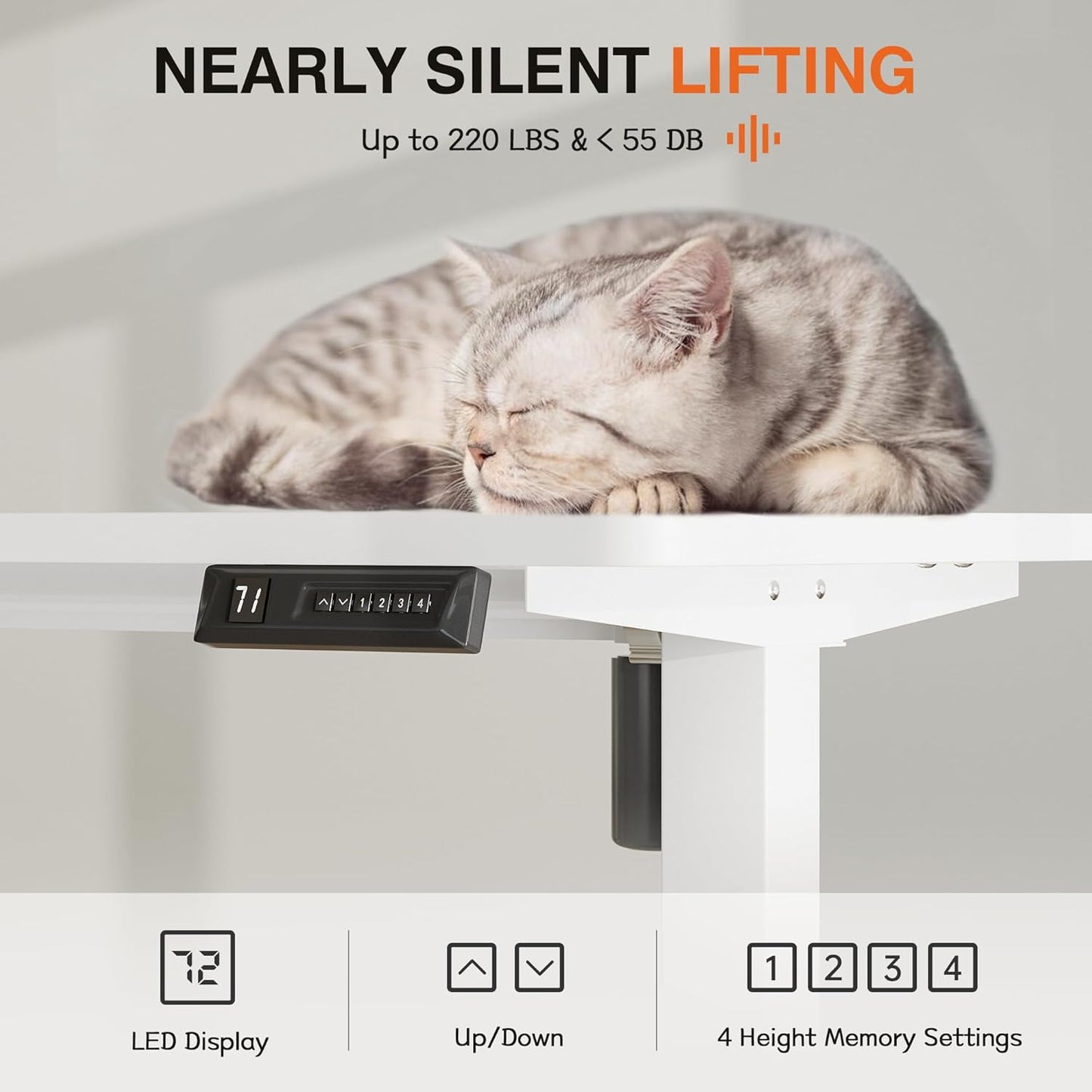 Furmax Electric Standing Desk, 47 x 24 Inches Height Adjustable Desk with Removable Casters, Home Office Computer Desk (White)