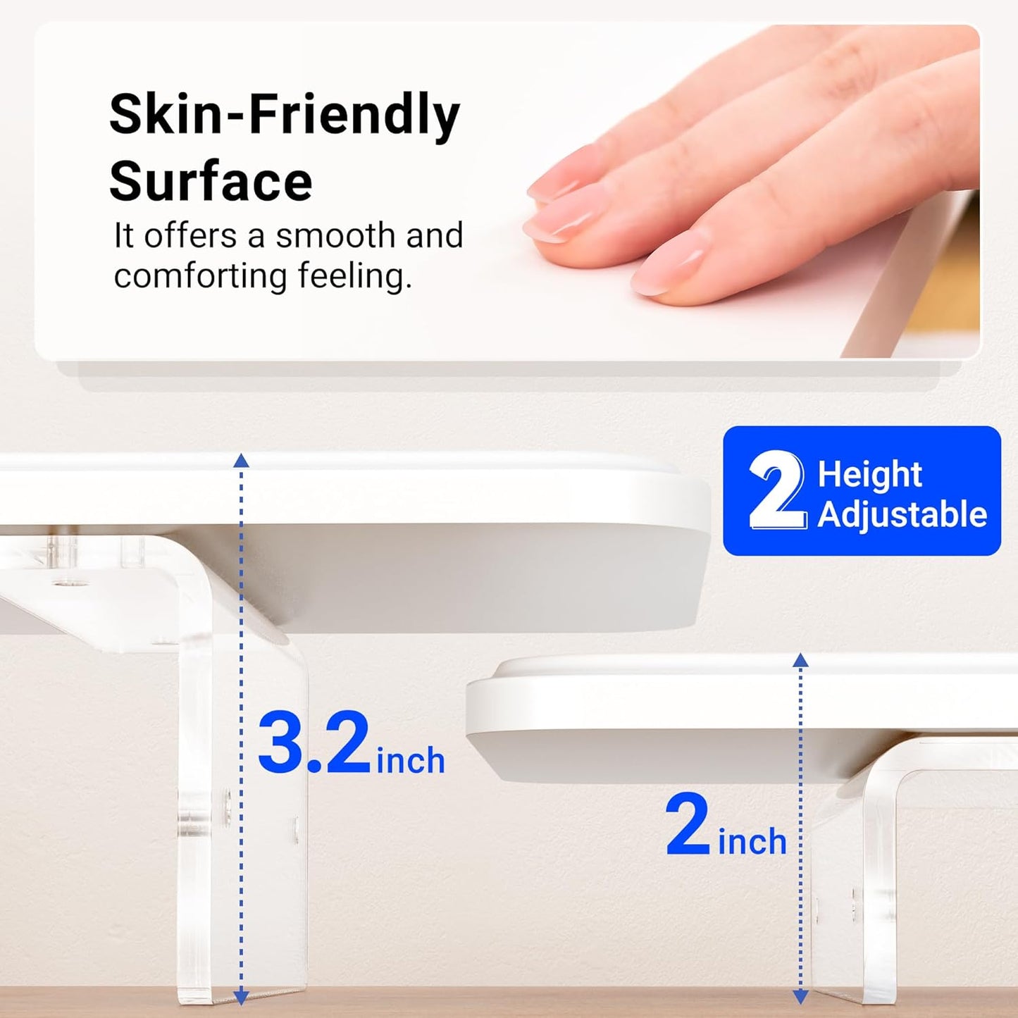 Monitor Stand Riser,31.5-Inch LED Light Wood Computer Monitor Stand with Adjustable Acrylic Legs,Desk Accessories Desktop Organizer Stand for Computer,Laptop,Printer,PC TV Screen Riser，White