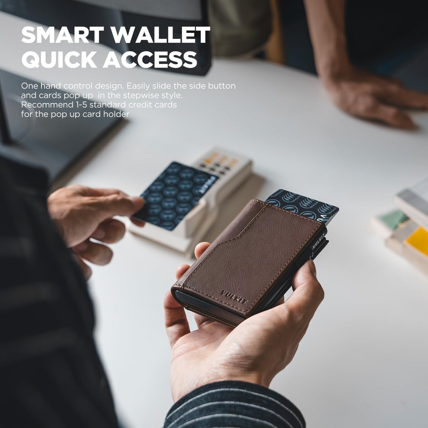 VULKIT Card Holder Wallet with Double ID Windows RFID Blocking Pop Up Wallet Minimalist Design for 12 Cards