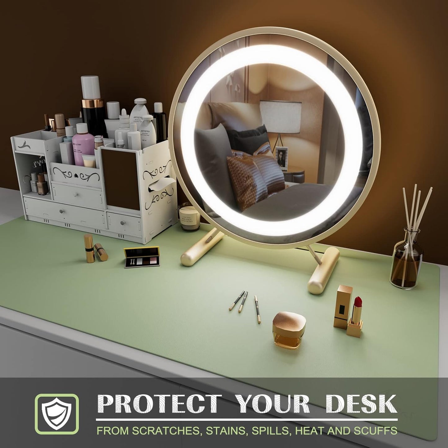 K KNODEL Small Office Leather Desk Mat, Mouse and Keyboard Pad, Computer and Laptop Mat, Desktop Protector and Cover, Writing Pad and Blotter (23.6"x13.8", Light Green)