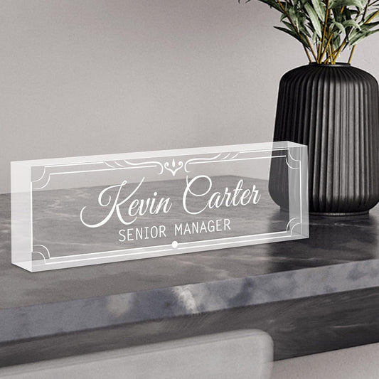 Name Plate for Desk Personalized, Acrylic Desk Decorations, Employee Appreciation Gifts, Custom Office Gifts for Coworkers, Boss, Teacher, Nurse (Engraving 03)