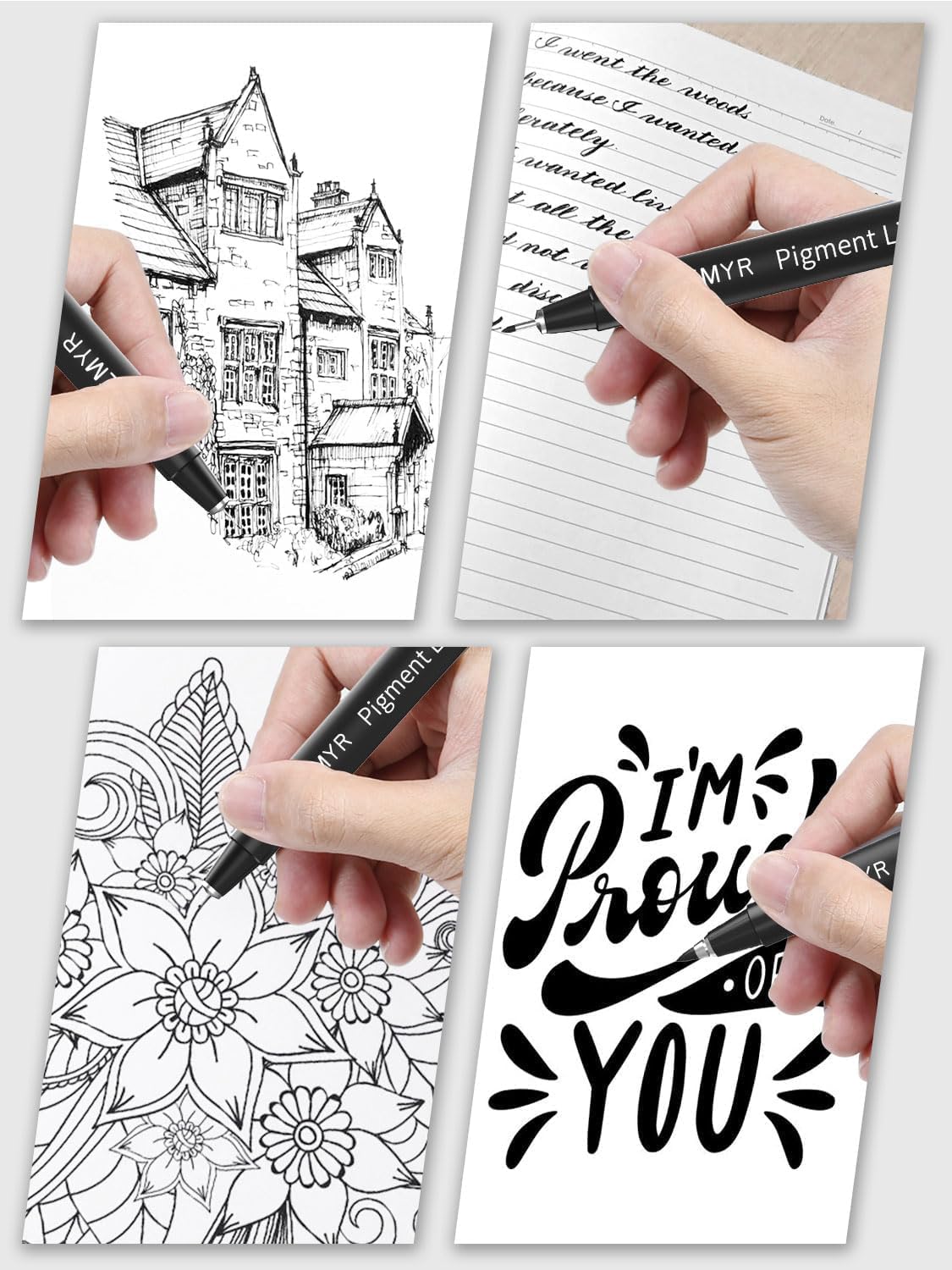 4 Micro Fine liner Drawing Art Pens Calligraphy Pens: 0.2mm Size Black Art supplies Waterproof Archival Black Ink Markers For Artists,Use for Professional Watercolor,Sketching