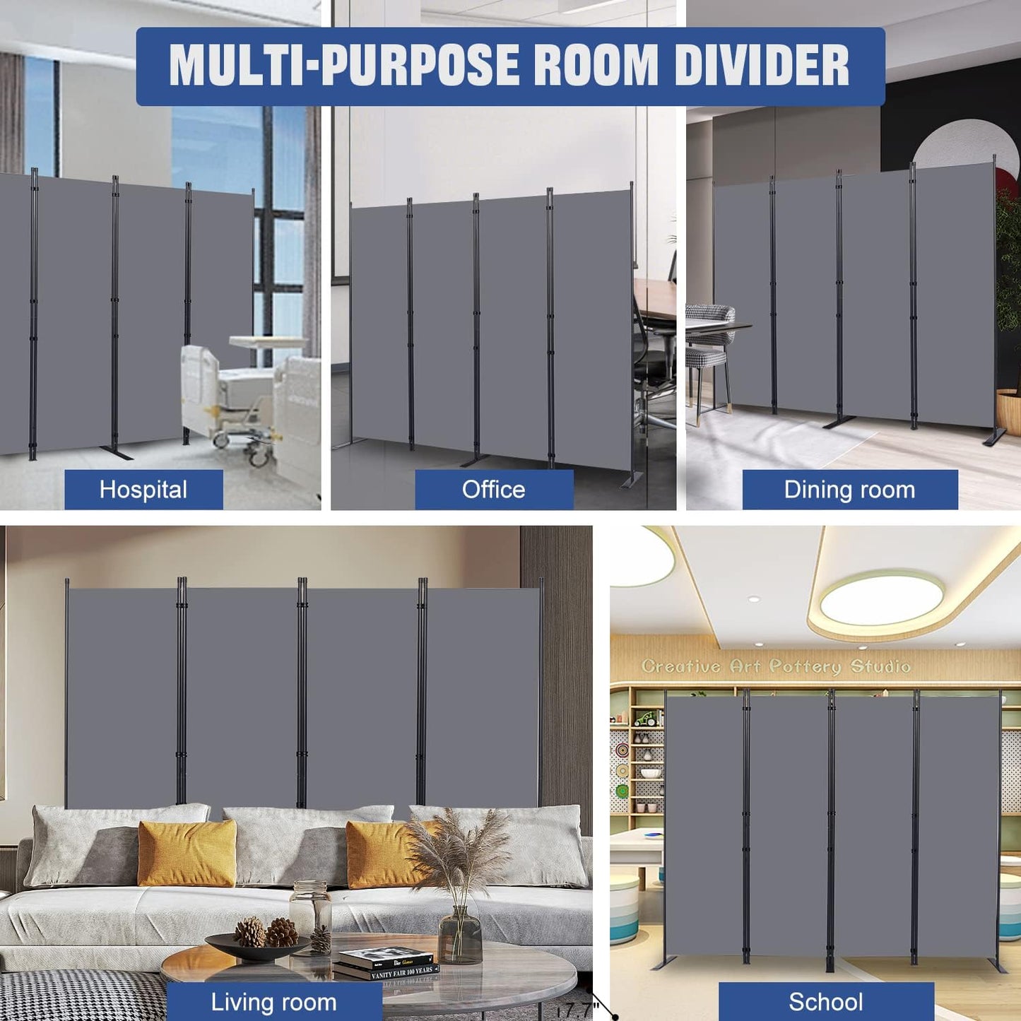 Room Divider 6FT Portable Room Dividers and Folding Privacy Screens, 88'' W Fabric Divider for Room Separation, 4 Panel Partition Room Dividers Freestanding Wall Divider Screen for Dorm Studio Office