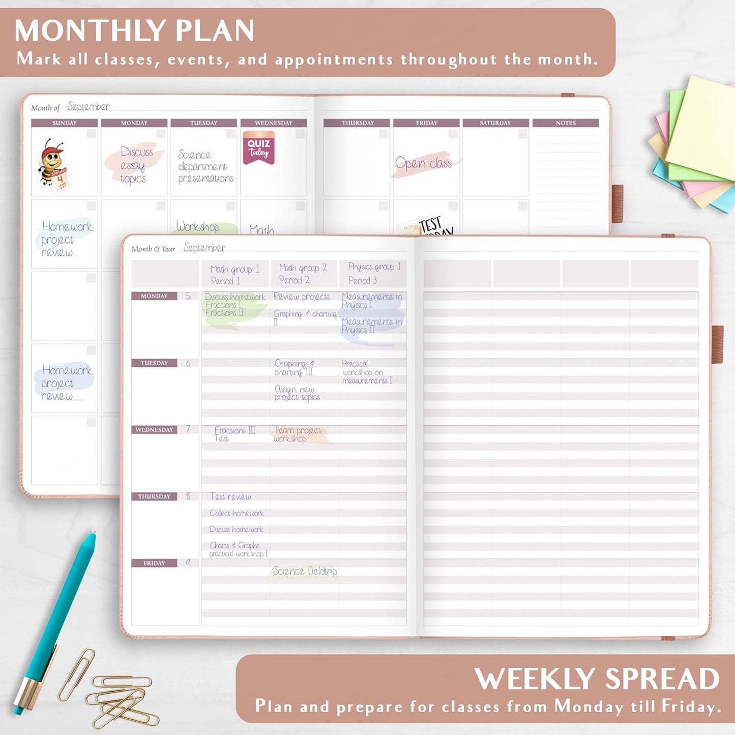 Legend Teacher Planner – Undated Lesson Plan Book for Teachers with Weekly & Monthly Calendars - Classroom Organization & School Year Planner – 8.5”x11.5” Hardcover (Rose Gold Debossed)