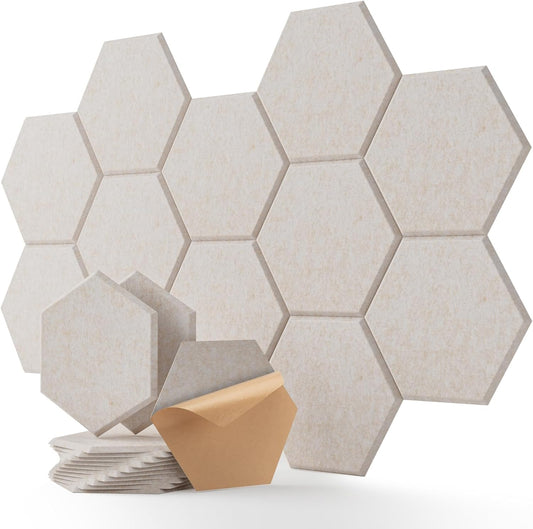 Soundsbay Acoustic Panels, 12 Pack Hexagon Soundproof Wall Panels High Density Sound Absorbing Panel, Sound Proof Foam Panels for Walls, Office, Reccording Studio, Ceiling 12" X 10" X 0.4"