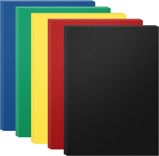 HOUYEE 50 Pack 16 Mil Binding Presentation Covers,Sand-Textured Polycovers,8-1/2" x 11" Letter Size Un-Punched Binding Covers 5 Multi Colors (Black, Yellow, Red, Green, Blue)