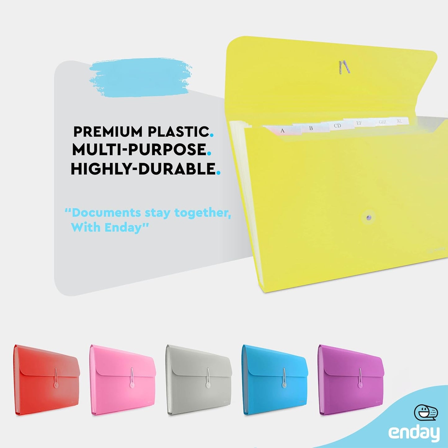 Accordion File Organizer Green, 7 Pocket Expanding File and Cover Folder with Labels, Plastic Portable Desktop Letter A4 Paper, Also Available in Red, Blue, Purple, Pink, Grey, 1 Pc – by Enday