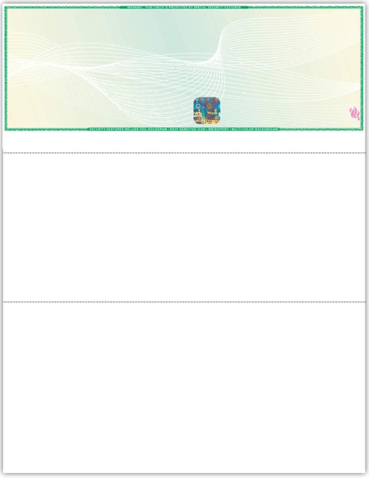 EZ Checks Premium High Security Check Paper with Hologram | 500 Sheets (Green/Yellow, Check at Top)