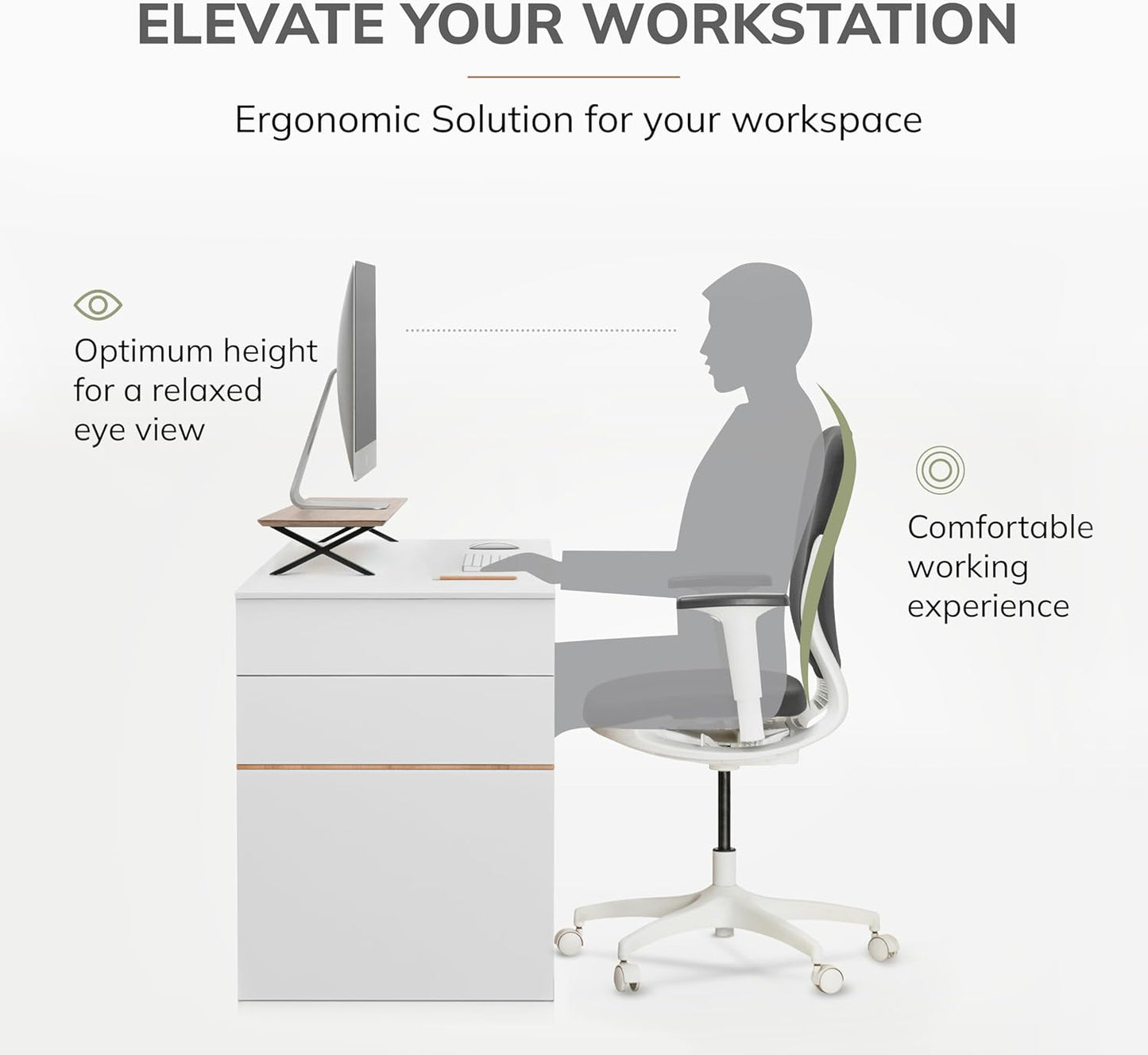 Anji Mountain Monitor Stand - Desktop Organizer & Laptop Riser, Ergonomic Monitor Riser, Space-Saving Monitor Stand for Desk, Durable Construction, Easy Assembly, Ideal for Home & Office,Biscotti