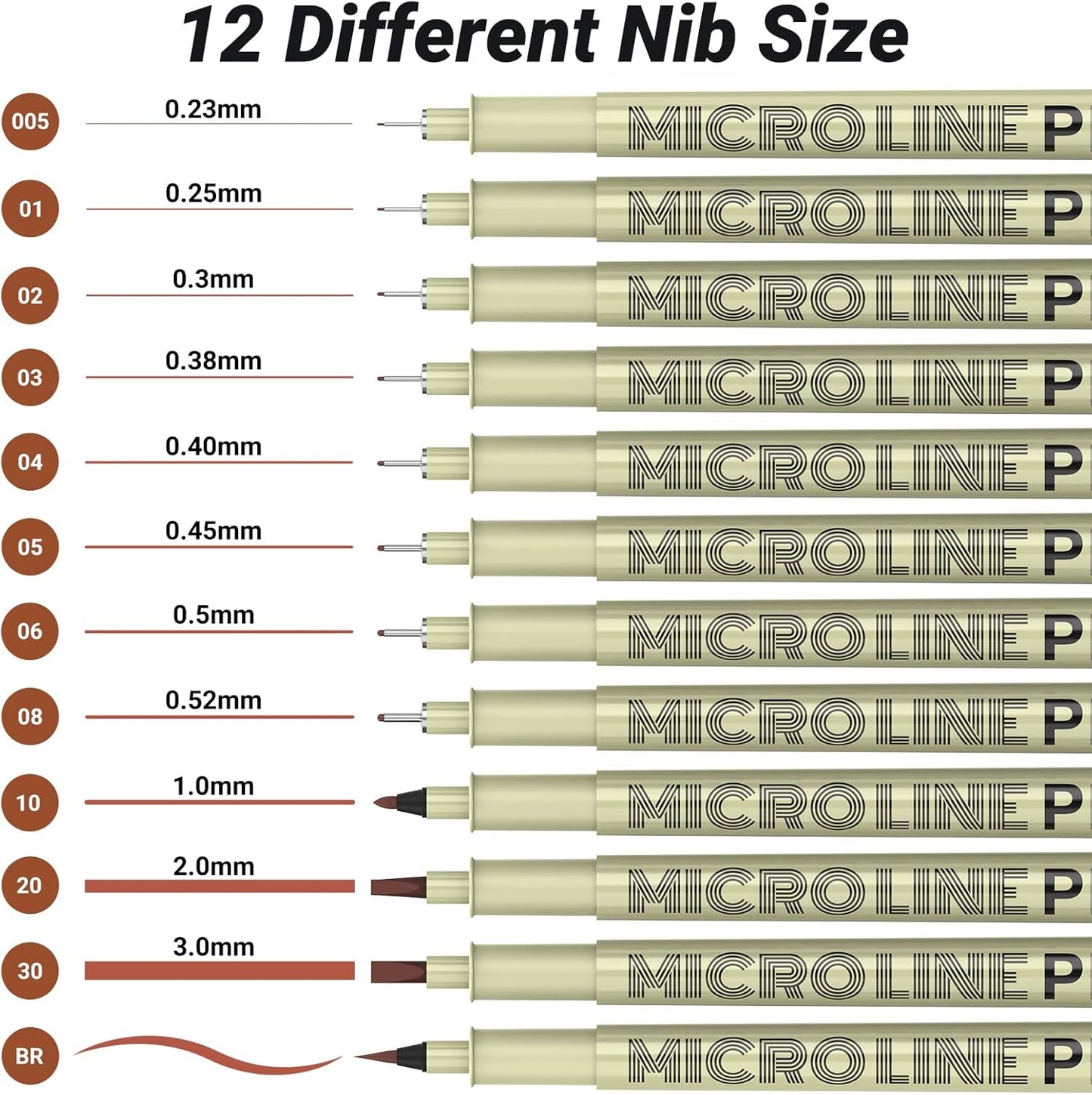 KERIFI Sepia Micro Pen Set, 12 Assorted Sizes Fineliner Ink Art Drawing Pens, Water-Resistant Archival Ink Multiliner Pens for Illustration Technical Sketching Manga Scrapbooking Journaling Zentangle