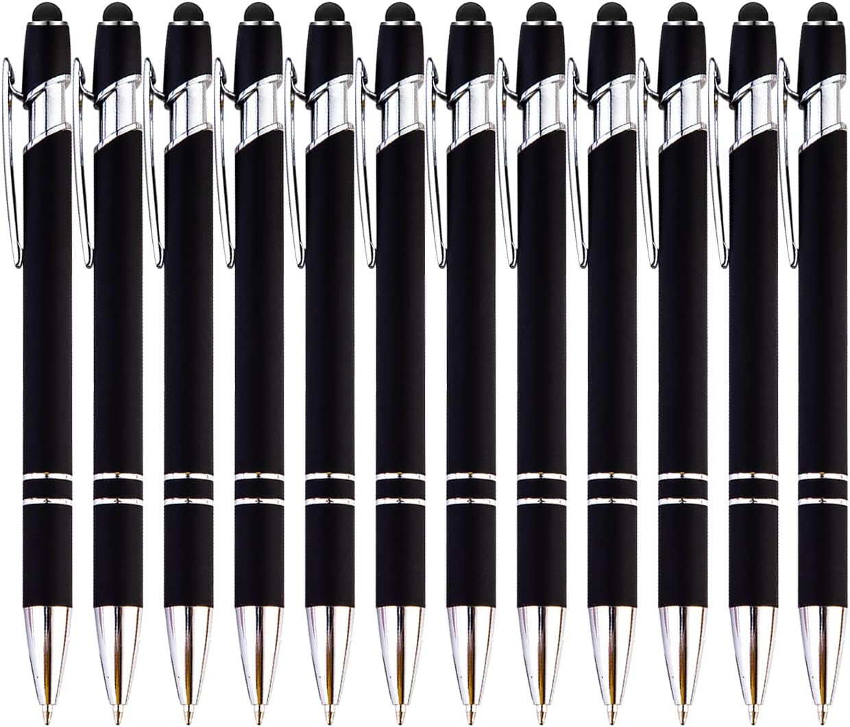 PASISIBICK 12 Pieces Black Ballpoint Pen with Stylus Tip, 2 in 1 Stylus Pen, Premium Metal Stylus Pen for Touch Screens, Black Ink, 1.0 mm Medium Point(12 Black)