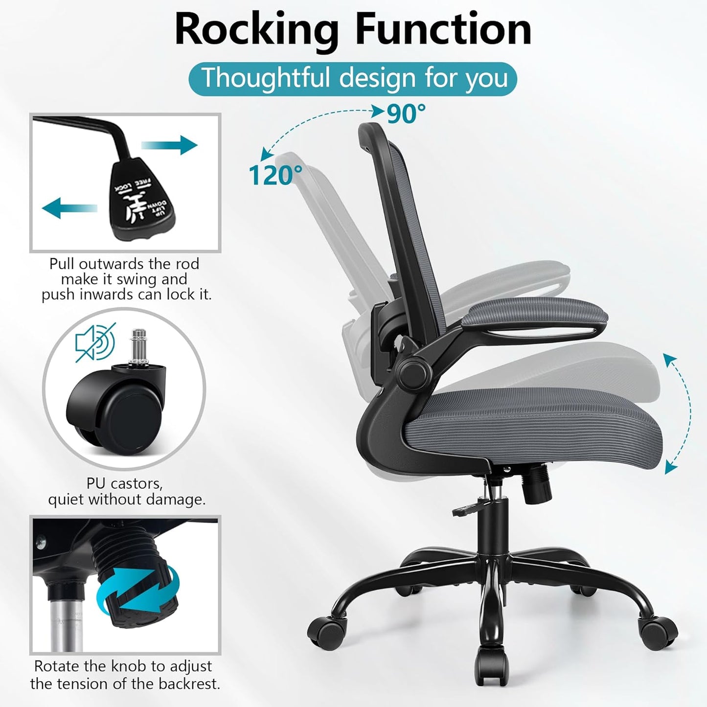 FelixKing Office Chair, Ergonomic Desk Chair Breathable Mesh Chairs with Adjustable High Back Lumbar Support Flip-up Armrests, Executive Swivel Comfy Task Computer Chairs for Home Office Dark Gray