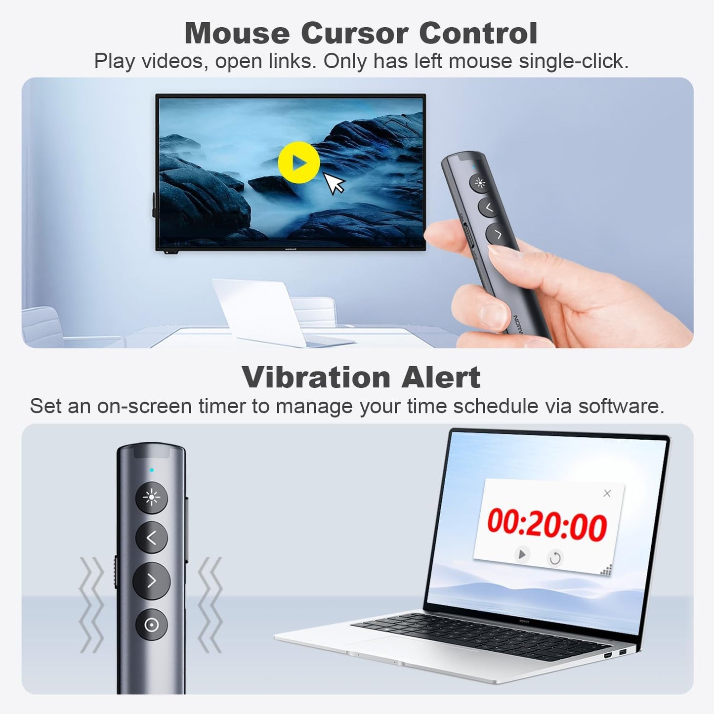 Norwii N10 Bluetooth Presentation Remote with Stylus Pen for Touch Screen, Advanced Digital Highlighting Presenter Clicker, 50M Range Metal Shell