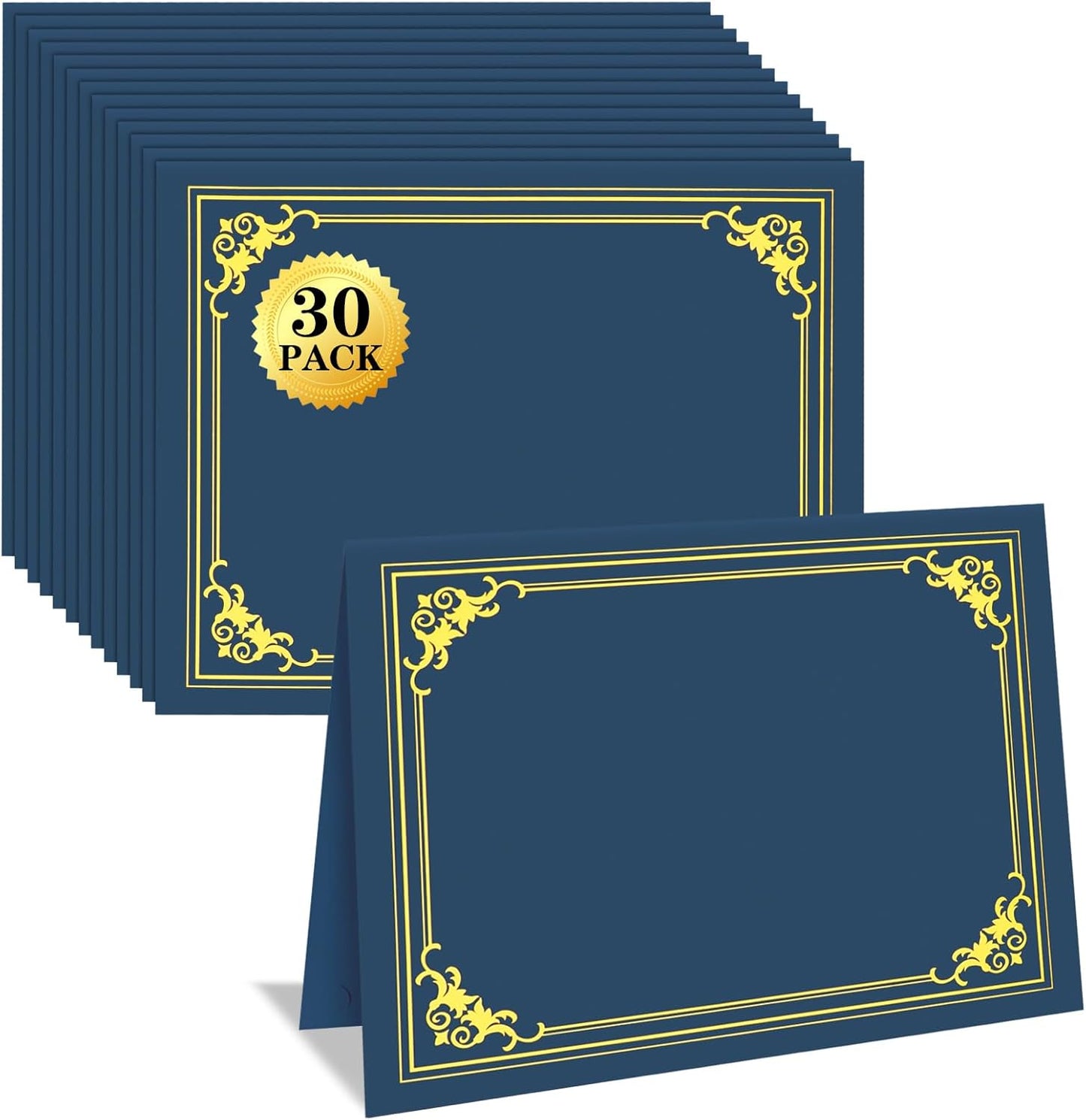 30 Packs Certificate Holders, Navy Blue Certificate Covers, Diploma Holders, Certificate Folders with Gold Foil Border for Letter Size 8.5" x 11" Certificates, Diploma, Documents, Award Cover