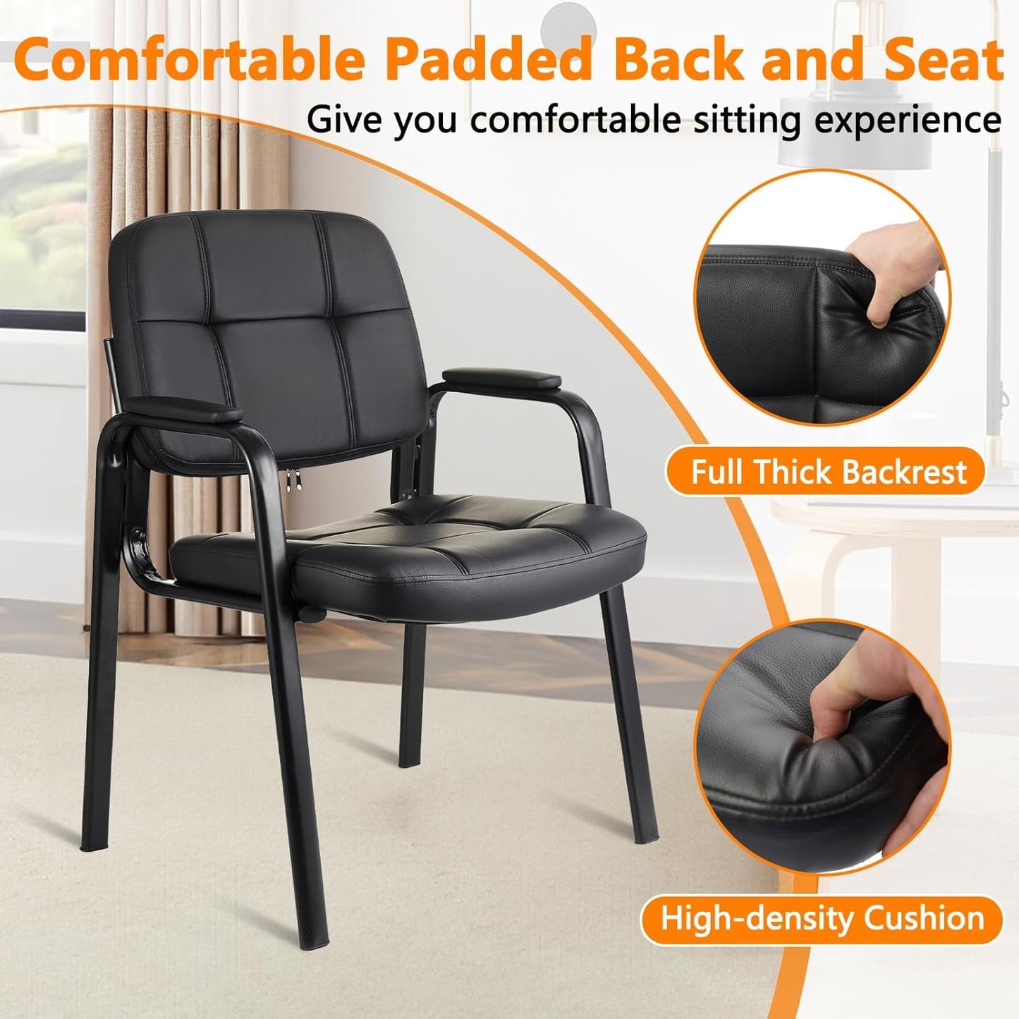 CLATINA Waiting Room Guest Chair with Bonded Leather Padded Arm Rest for Office Reception and Conference Desk Black 8 Pack