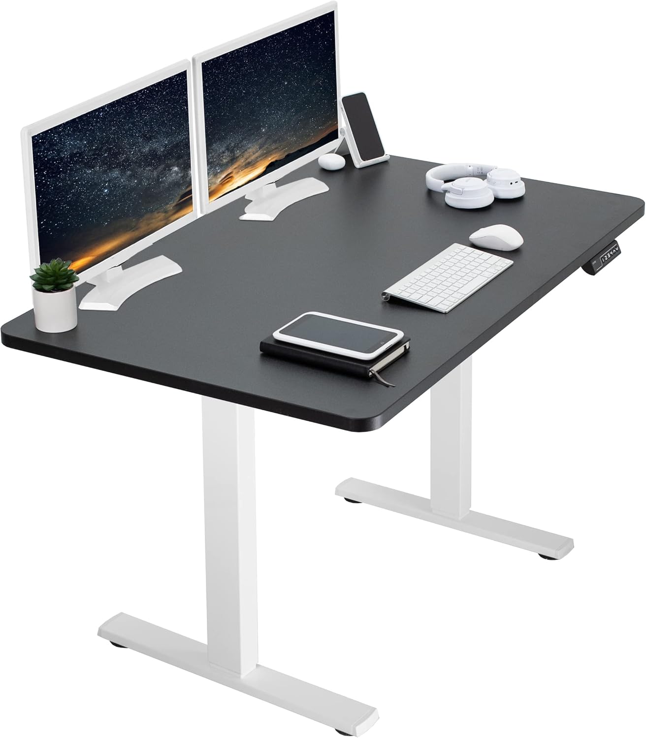 VIVO Electric 48 x 30 in Standing Desk, Memory Height Adjustment, 1B Series, One-Piece Black Top, White Frame, DESK-KIT-1W5B