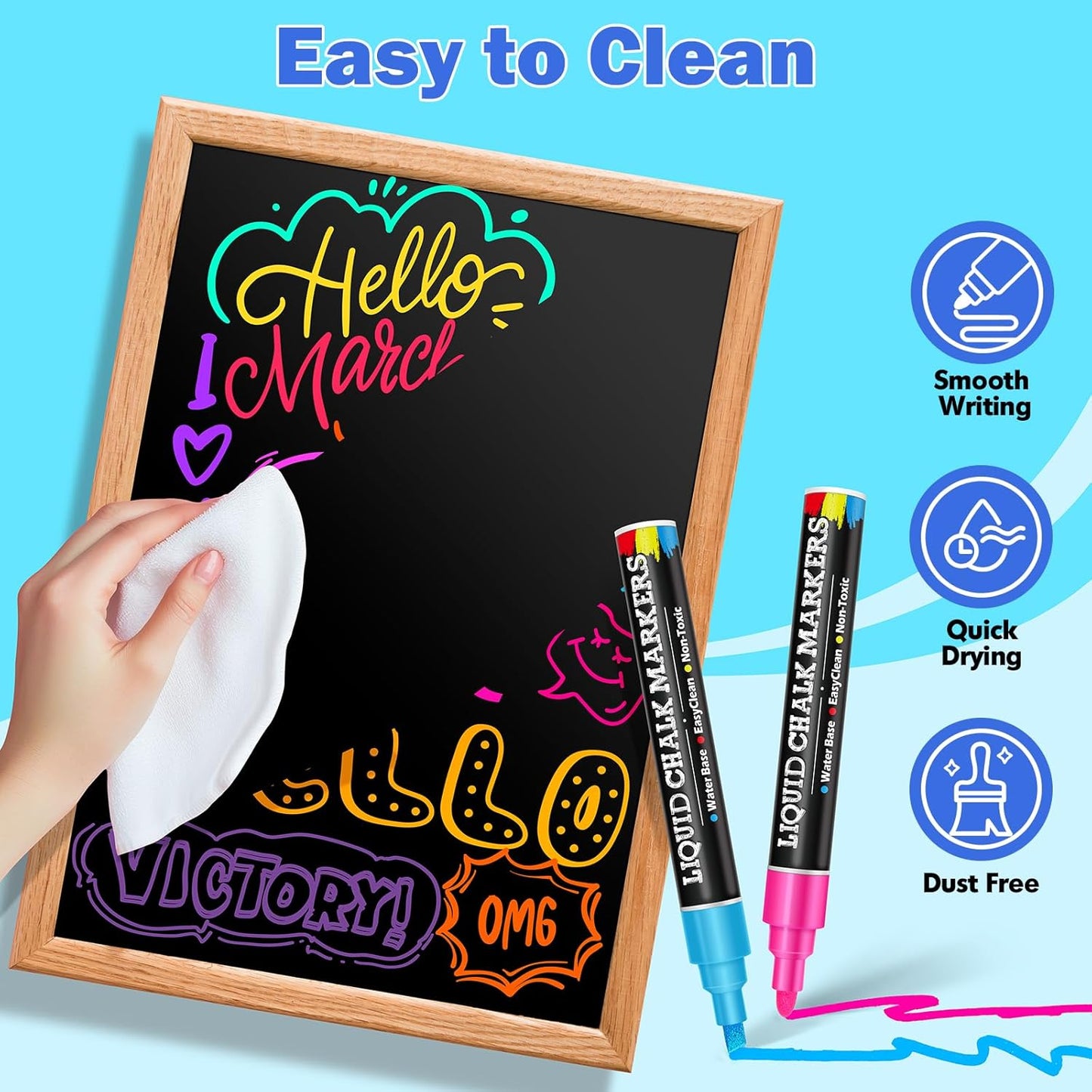 BainGesk 46 Colors Liquid Chalk Markers, Dust-Free Erasable Pens for Blackboards, Chalk Markers for Chalkboard, Windows, Glass, Mirror, Acrylic Dry Erase Board, 6mm Reversible Bullet & Chisel Tip