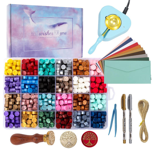 Wax Seal Kit with Electric Warmer, 648 Pcs Beads, Stamp, Sealing Spoon, Wax Seal Stamp Kit with Gift Box for Decoration and Gifts