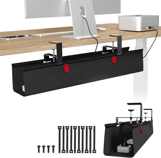 KEEGH No Drill Under Desk Cable Management Tray - 28" Cord Management Under Desk - Clamp/Screw Mount - Support Upto 70lbs - Fabric Wire Management - Gaming/PC Cable Tray Cord Hiders for Office/Home