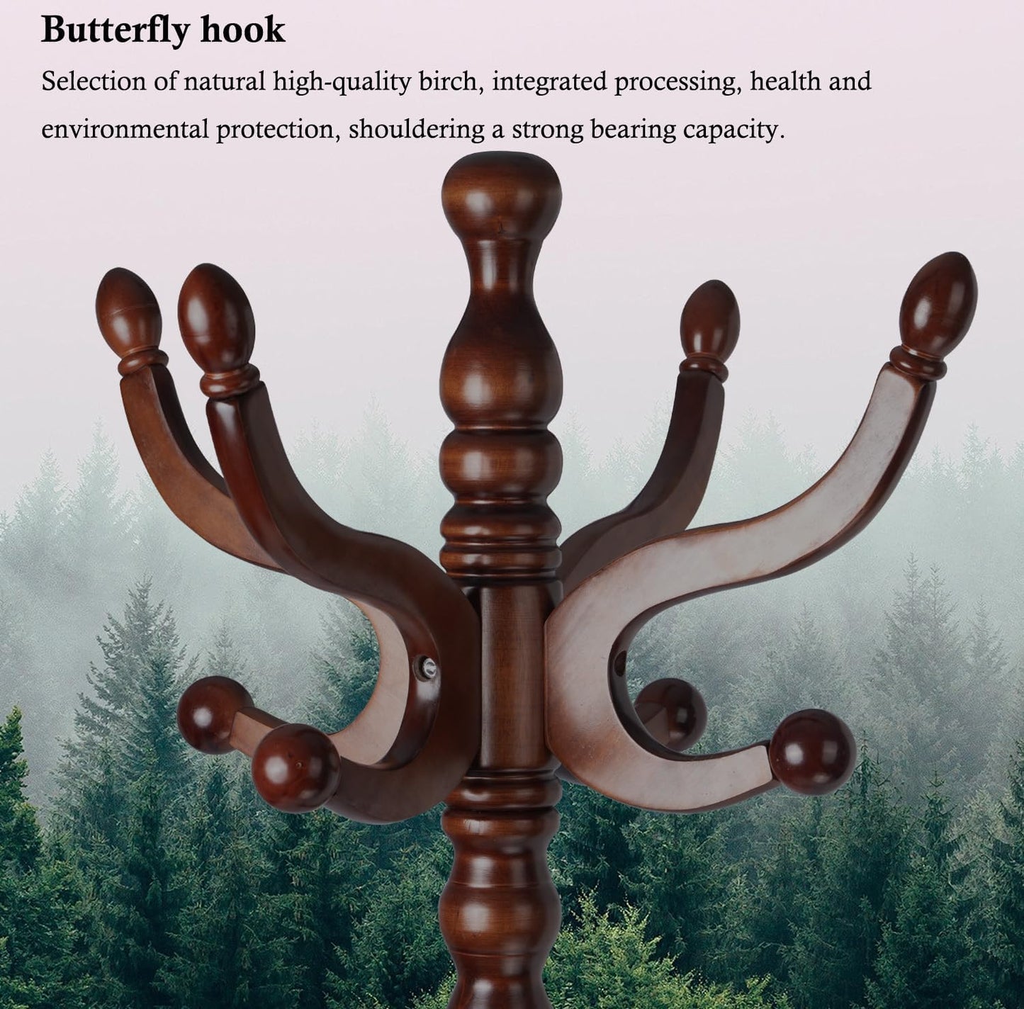 Coat Rack Stand, Solid Wooden Coat Tree with 11 Hooks, Heavy Duty Coat Rack Freestanding with Sturdy Round Base, Natural Birch Wood Coat Hanger Stand for Entryway Bedroom (Circular)