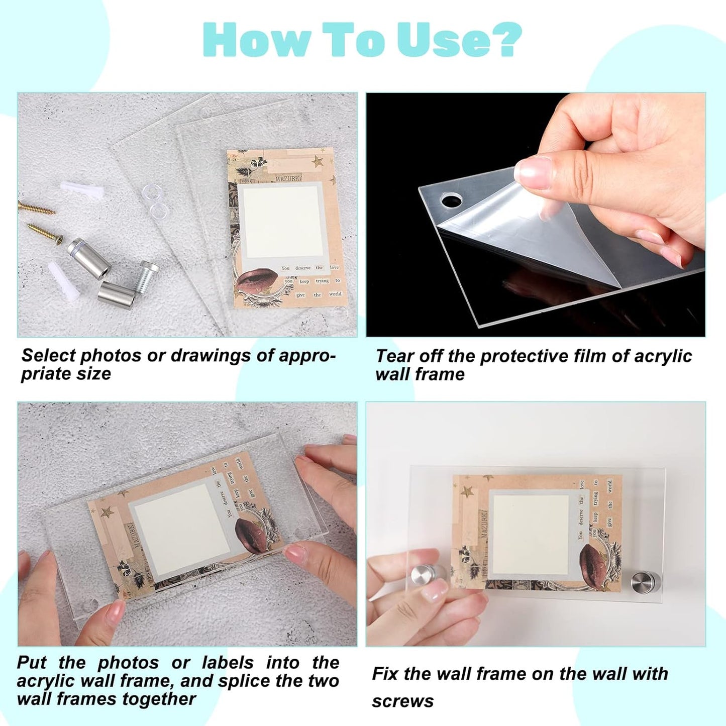 Demissle 8 Sets Clear Acrylic Wall Name Plate Holders Office Door Mount Name Plate Holder with Stainless Steel Standoff Screws for Office Home Store Restaurant (8 x 2 Inch)