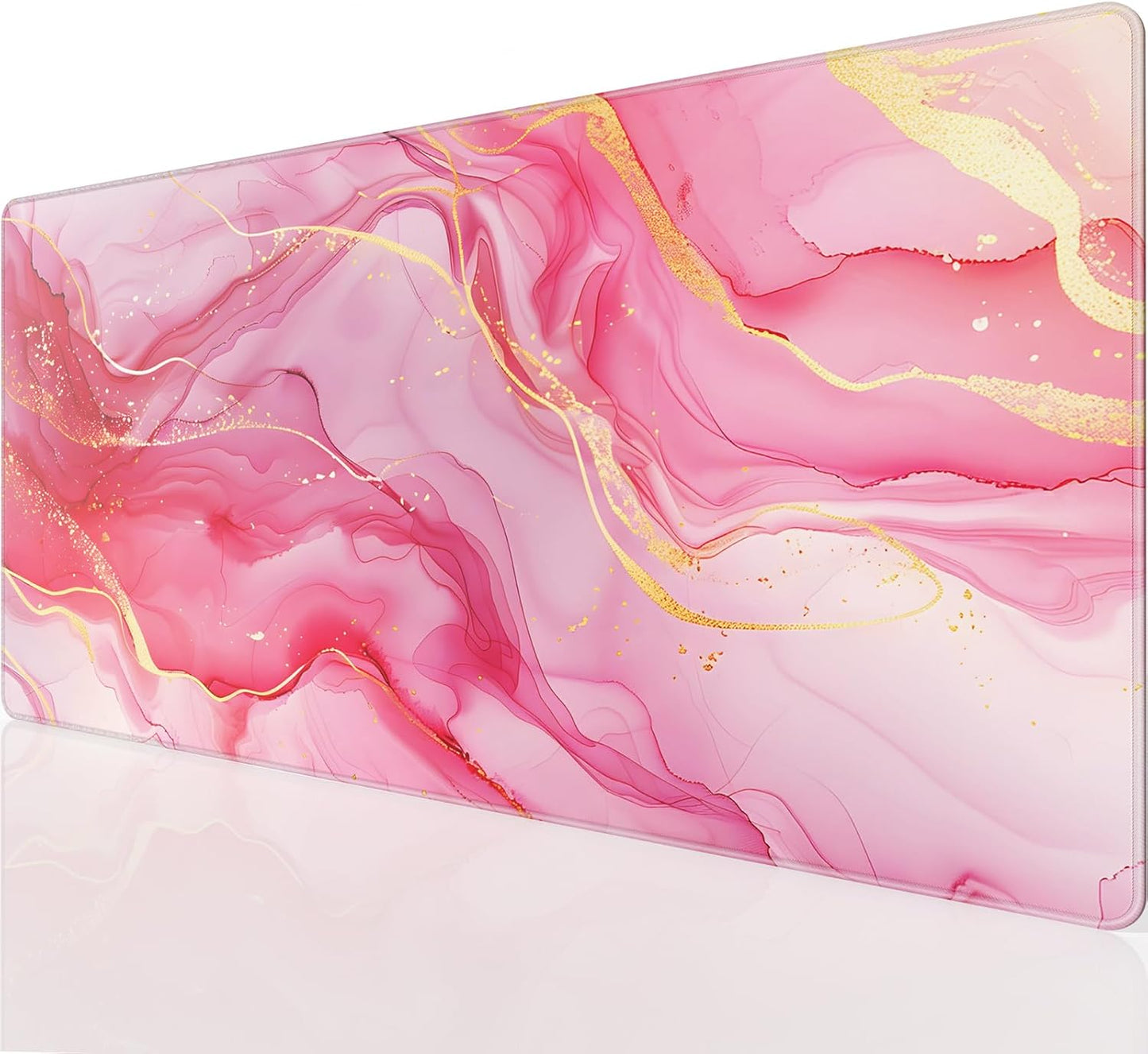 KTRIO Large Gaming Mouse Pad with Stitched Edges, Extended Mousepad with Superior Micro-Weave Cloth, Non-Slip Base, Water Resist Keyboard Pad for Gamer, Office & Home, 31.5x15.7in, Pink Marble