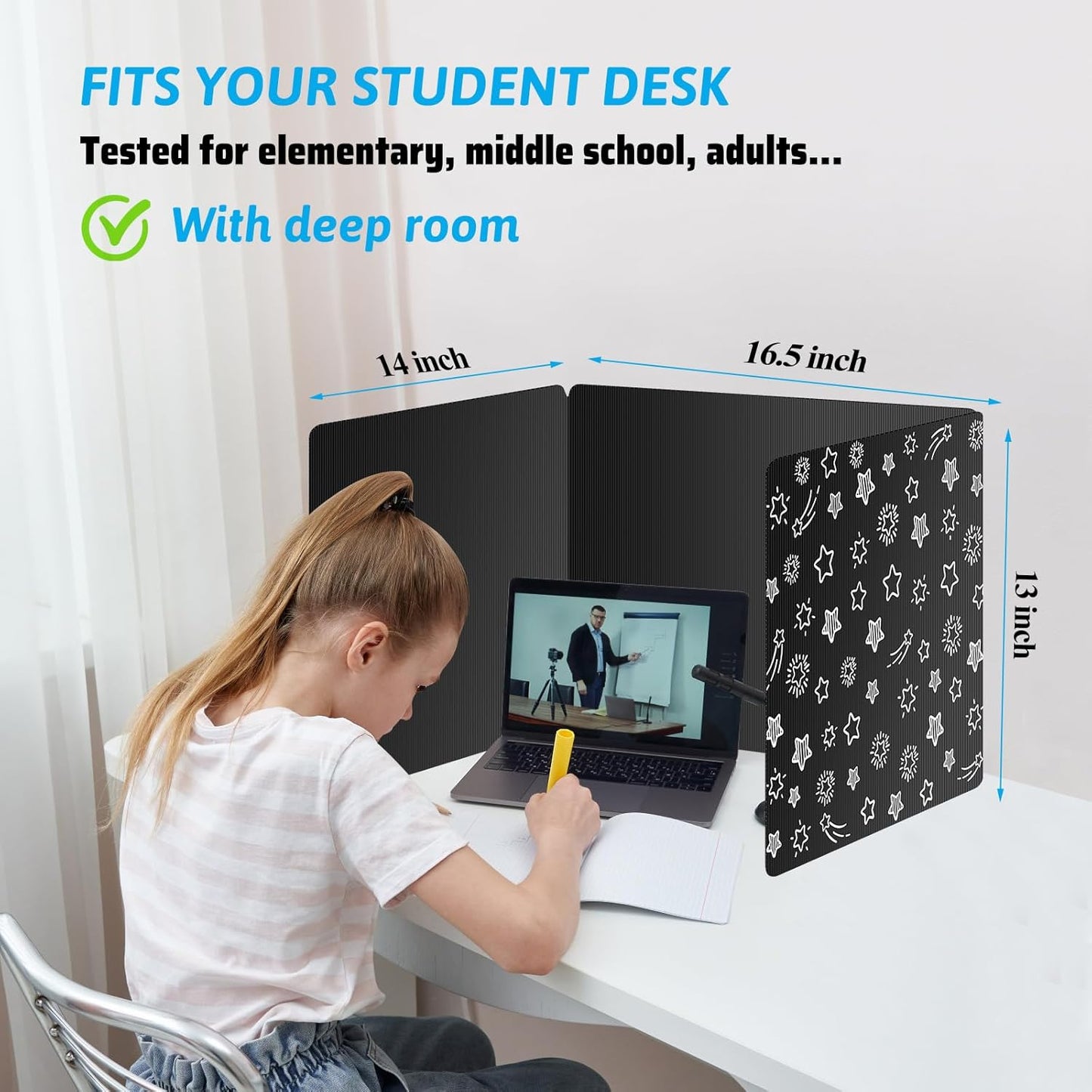 Black 12-Pack Desk Dividers for Students, Waterproof Plastic Study Carrel Divider, Durable Testing Dividers for Classroom Teacher Supplies, Easy to Clean Privacy Shield Folder Boards for Student Desk