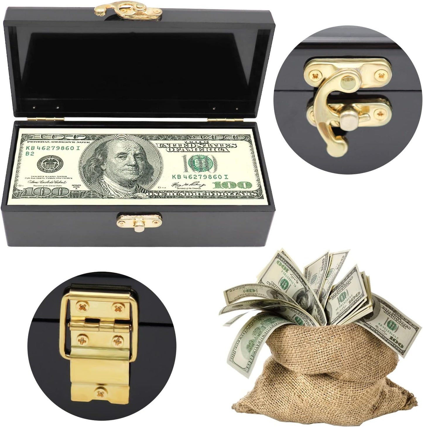 Black Acrylic Lockable Cash Box, Money Holder, Cash Organizer, Single Row Currency Tray, Money Storage Box
