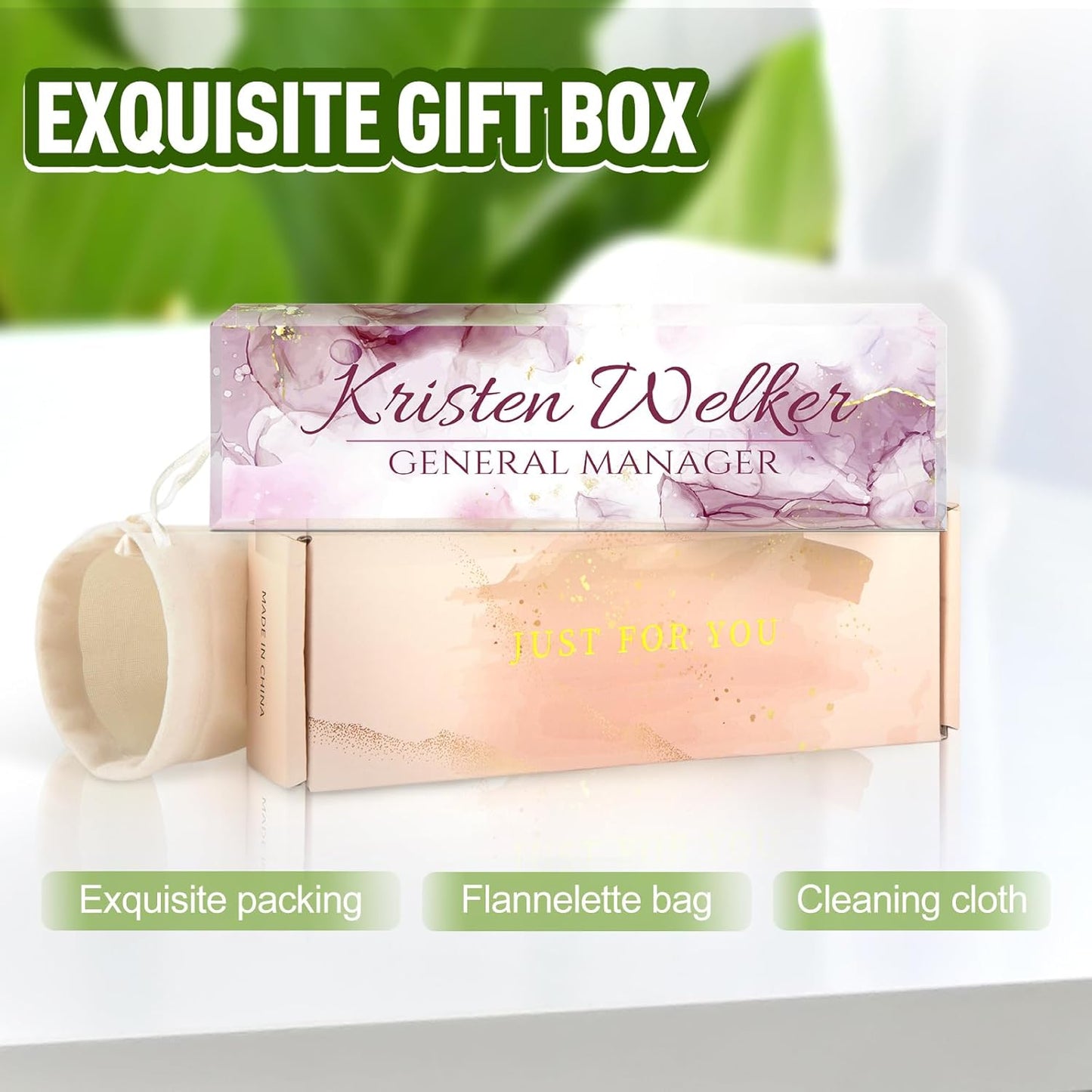 Name Plate for Desk, Desk Name Plate Personalized, Office Decor for Women Men, Acrylic Desktop Accessories, Office Gifts for Boss Nurse Teacher Coworker, Employee Appreciation Gift (Purple Coast)