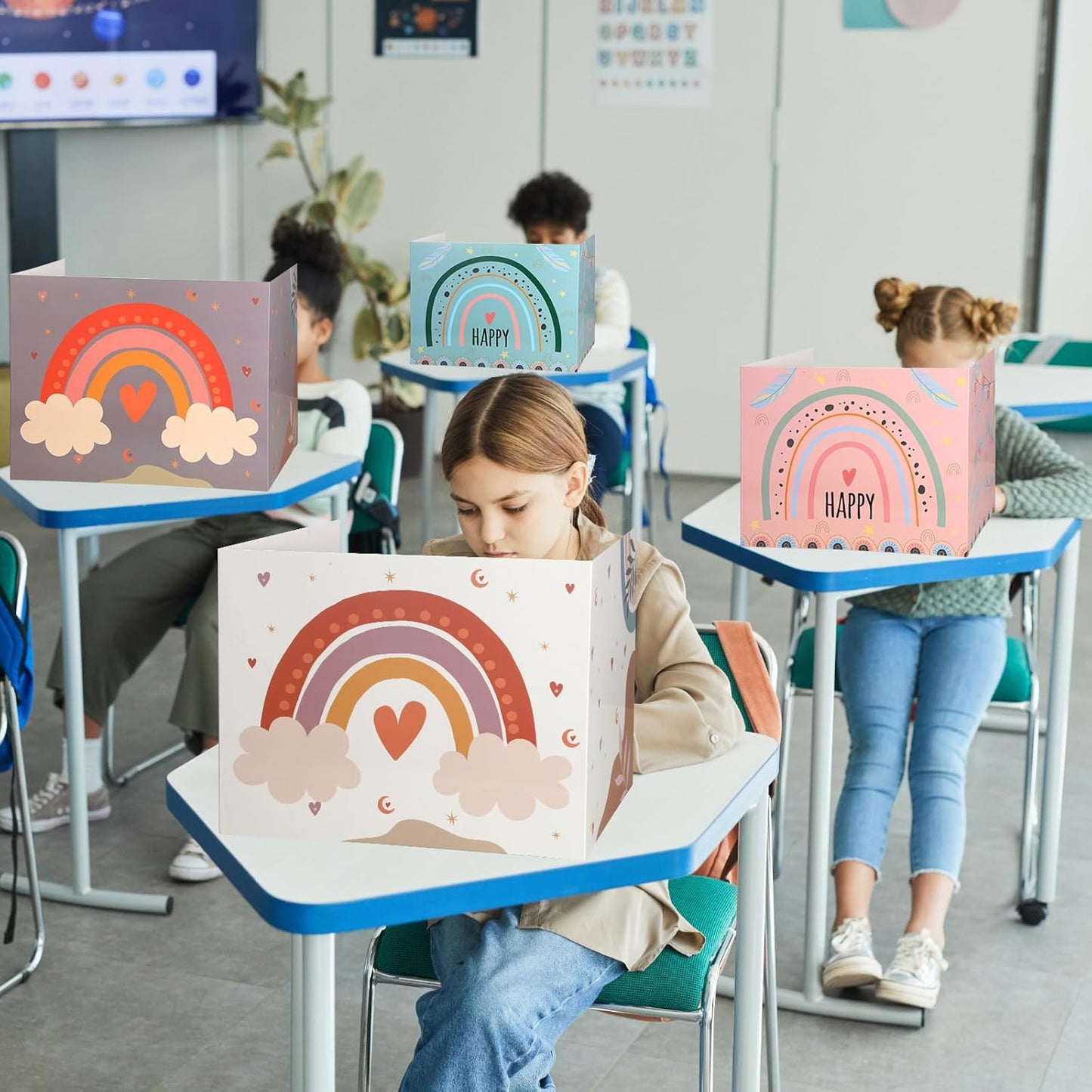 Crtiin 24 Pcs Privacy Folders for Students Desk Dividers Standard School Privacy Cardboard Board Testing Dividers Shield for Classroom Teacher Supplies Keep Eyes from roving(Rainbow)