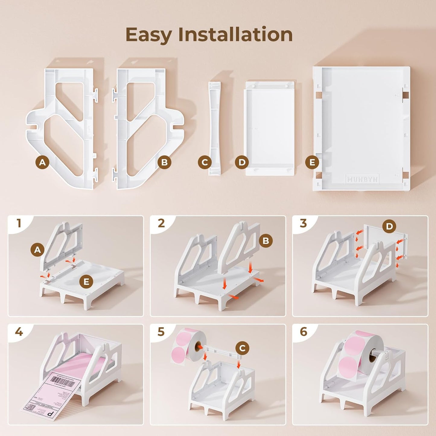 MUNBYN Label Holder for Rolls and Fan-Fold Labels, Thermal Sticker Roll Holder for Desktop Thermal Printer Shipping Supplies Industrial Paper, White