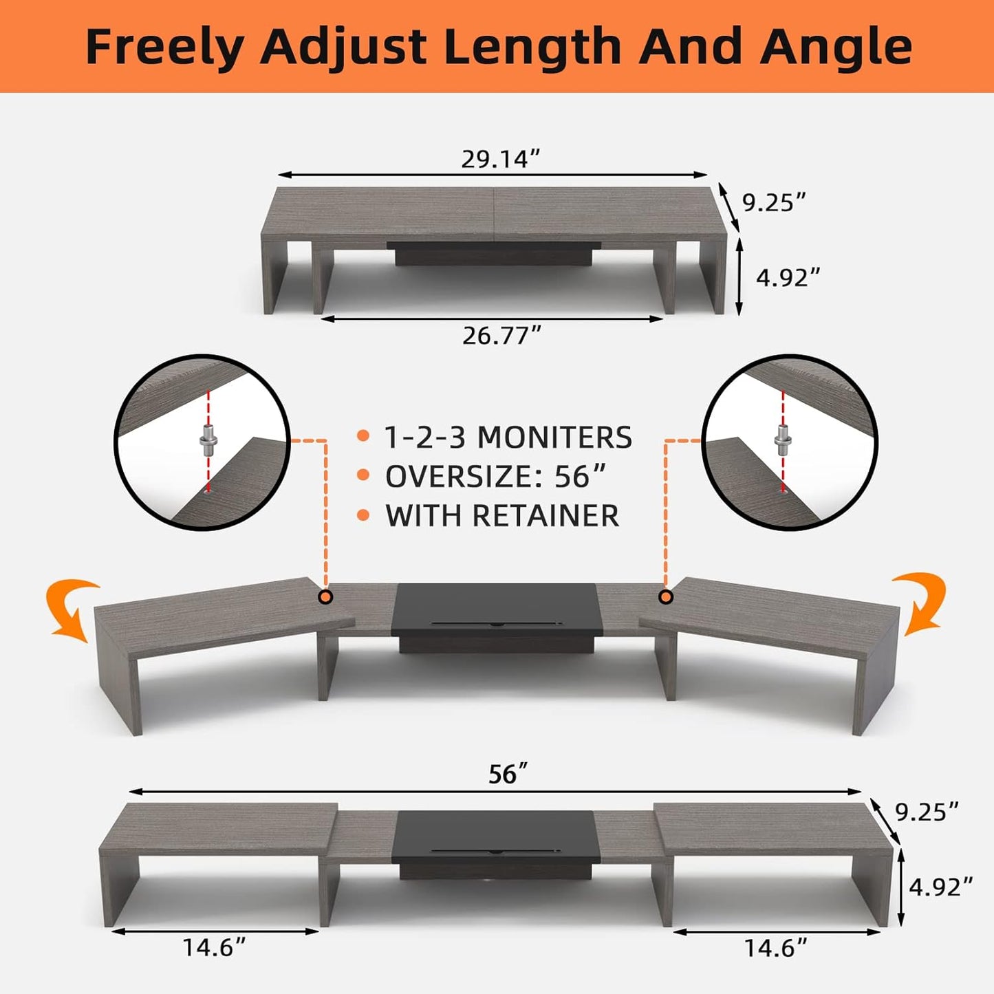 WESTREE Triple Dual Monitor Stand Riser, 56" Extra Long Monitor Stand for 1~2~3 Monitors, Monitor Stand with Length and Angle Adjustable, 3 Shelf Desktop Organizer Riser for Monitor Computer Laptop