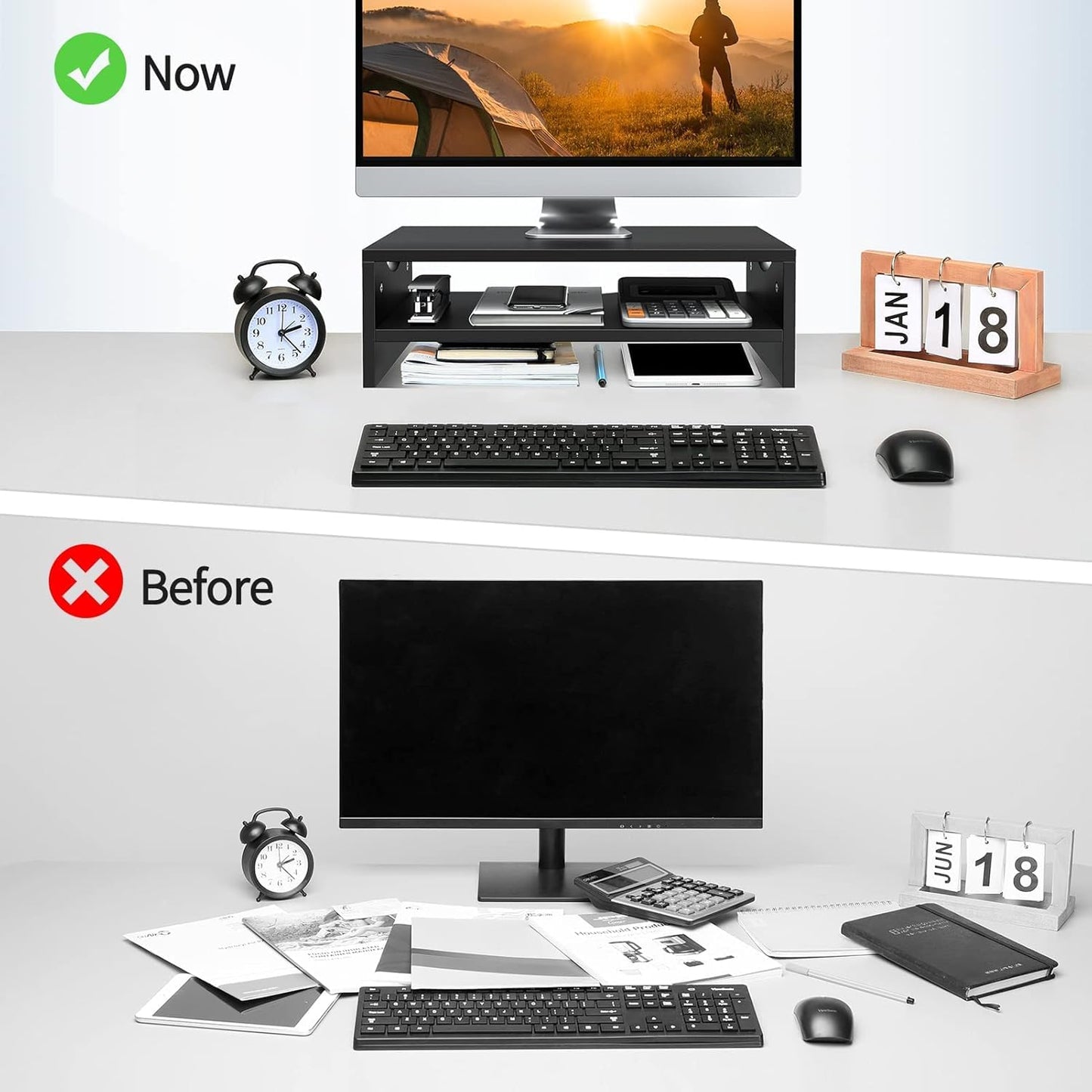 Zimilar Monitor Stand, 2-Tier Laptop Computer Monitor Stand Riser for PC, iMac, Desktop Wooden Screen Stand with Storage Organizer for Home Office